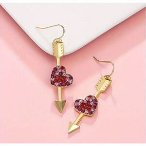 Earrings Heart Arrow Key Dangle Red Pink Gold Jewelry Gift Betsey Johnson Vibes